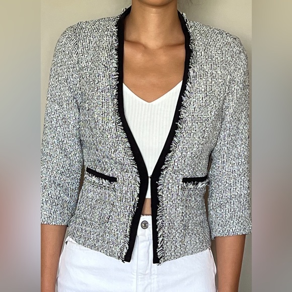 NEW Black and white tweed fringe blazer. Brand new - Picture 3 of 5